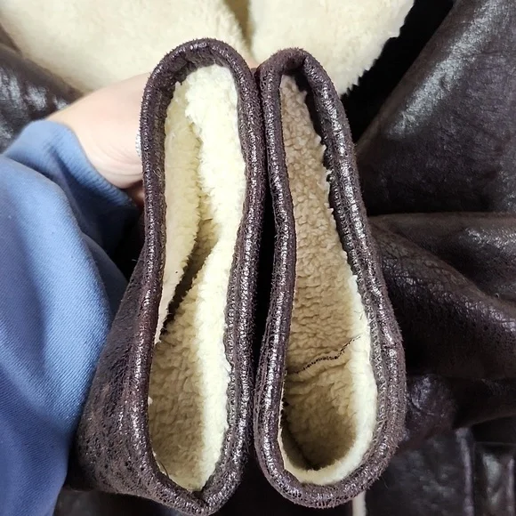 Lauren Ralph Lauren Faux Leather Women's Brown Sherpa Lined Coat Womens 3X